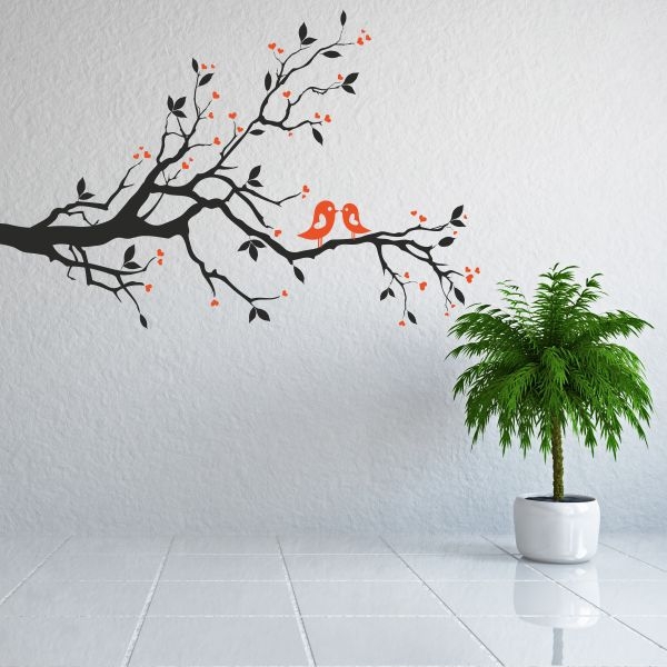 Vinilo decorativo arbol con pajaros 2 colores