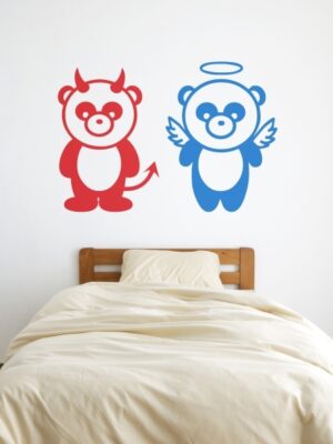 Vinilo decorativo osos panda ángel y demonio