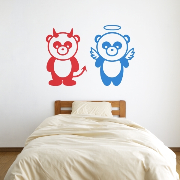 Vinilo decorativo osos panda ángel y demonio