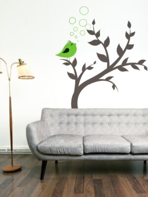 Vinilo decorativo pájaro cantando en una rama