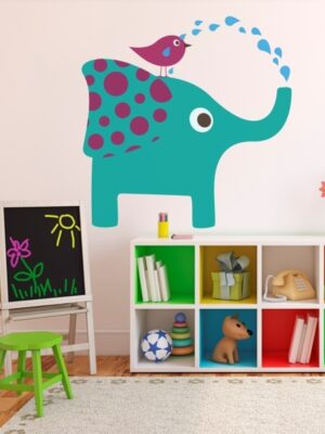Vinilo infantil elefante y pájaro