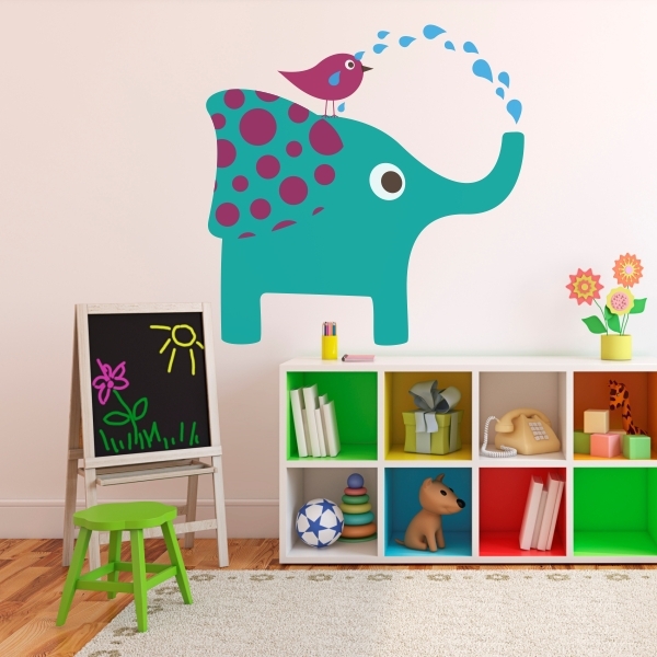 Vinilo infantil elefante y pájaro