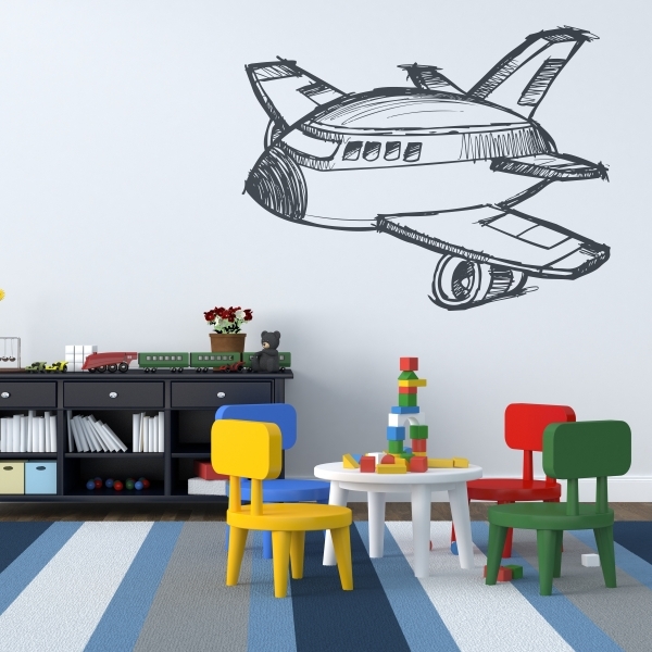 4275.jpg Vinilo infantil avión dibujado a mano