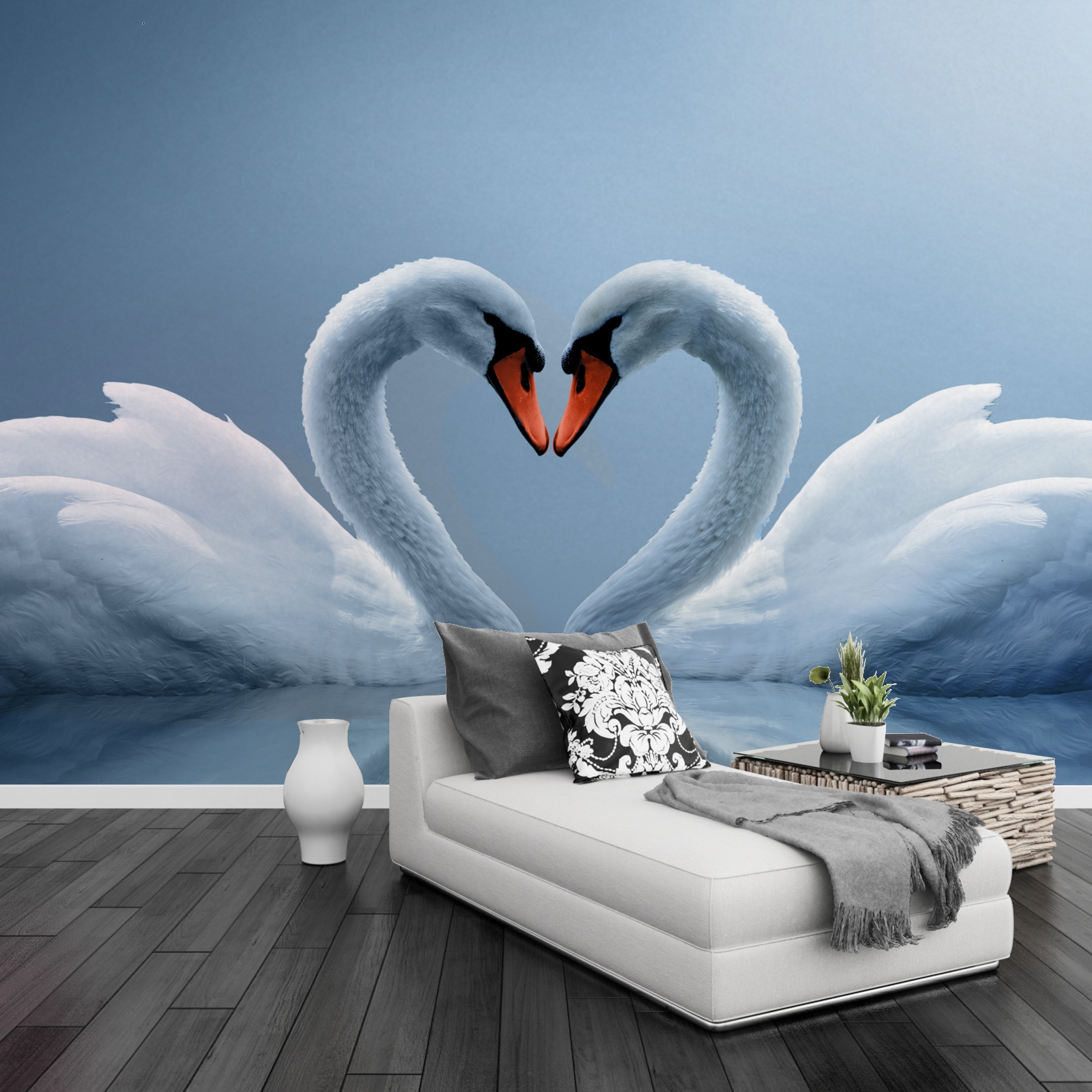 Fotomural cisnes corazón