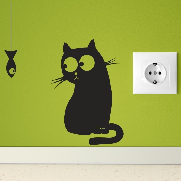 Vinilo decorativo gato y pez