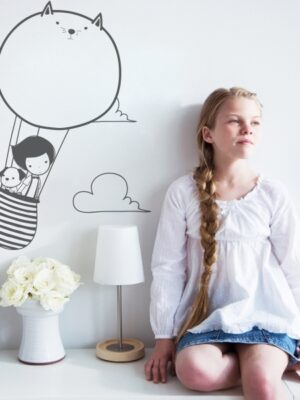 Vinilo infantil gato globo