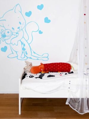 Vinilo decorativo gato y peluche