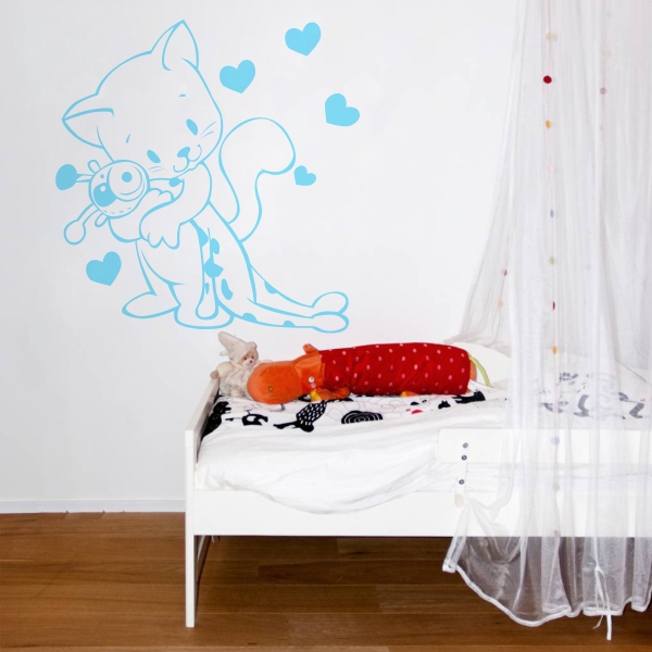 Vinilo decorativo gato y peluche