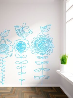 Vinilo decorativo pájaros sobre flores