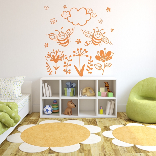 Vinilo infantil abejas y flores