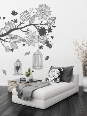 Vinilo decorativo árbol jaula