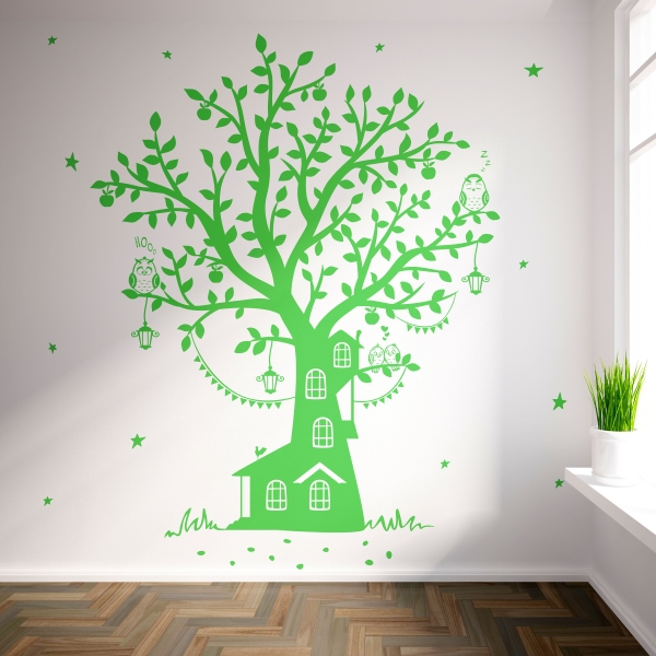Vinilo infantil árbol casa