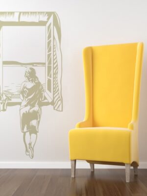 Vinilo decorativo muchacha en la ventana