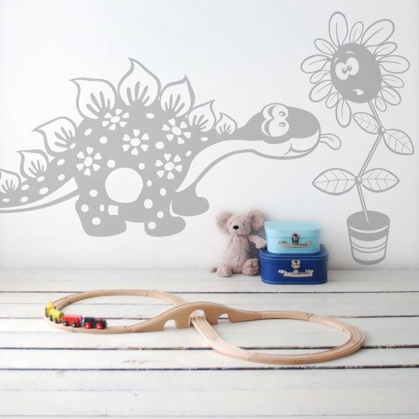 Vinilo infantil dino y flor