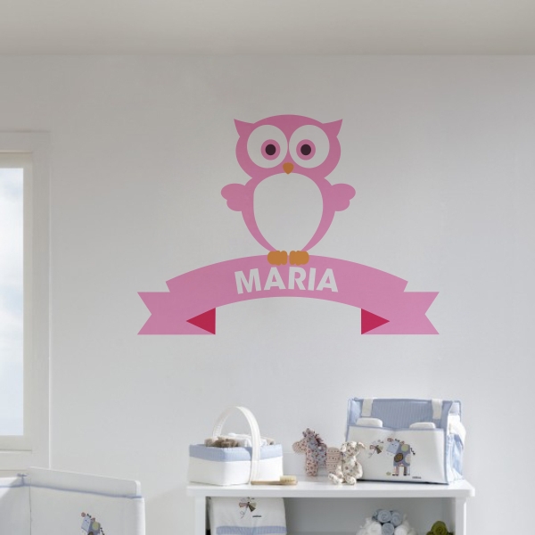 Vinilo infantil buho personalizable niña