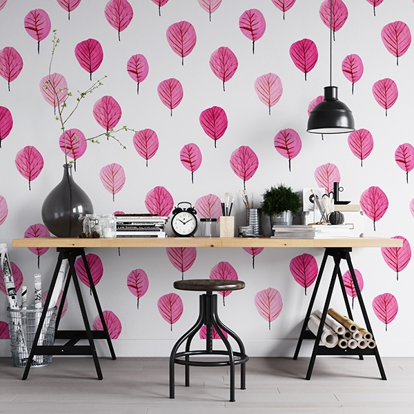 6484.jpg Papel pintado pink leaves