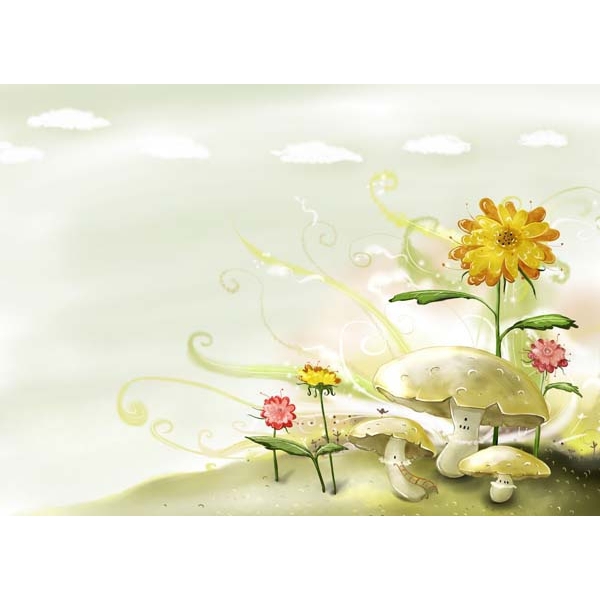 Fotomural infantil flores y setas